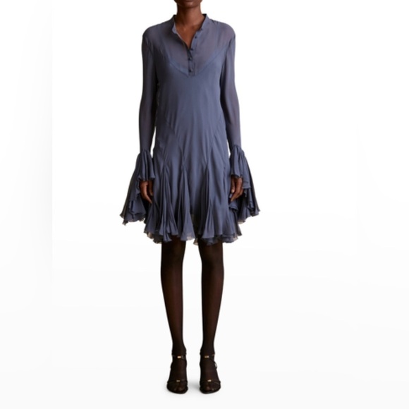 RARE Khaite Winston silk chiffon dress in slate NWT - Picture 1 of 7
